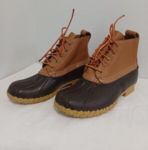 L.L.BEAN Women's short buck boots Brown/tan rubber leather Lace-up size 7